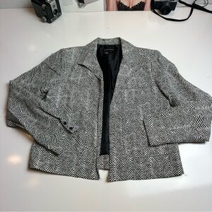 Sutton Studio Silk Linen Chevron Jacket Black White Minimalist Blazer Size 6